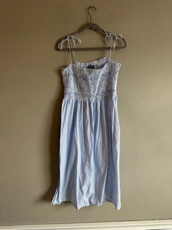 J. Crew Paloma Blue Pinstripe Smocked Maxi Dress Large - Picture 3 of 13